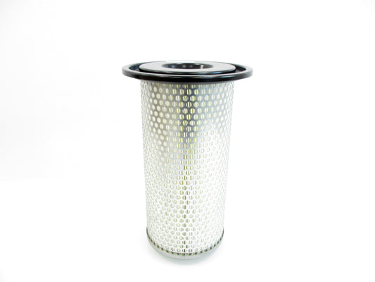A cylindrical metal air filter with a perforated mesh body, a black metal top, and a grey metal base, shown on a plain white background.