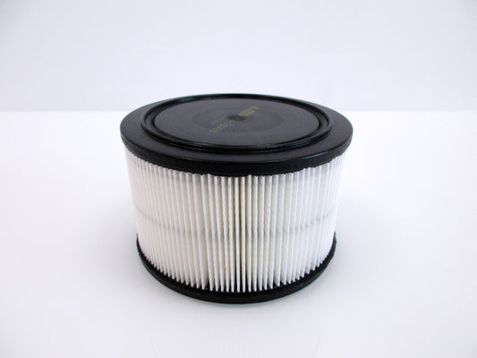 A cylindrical pleated air filter with a black top cap and black base, shown on a plain white studio background.