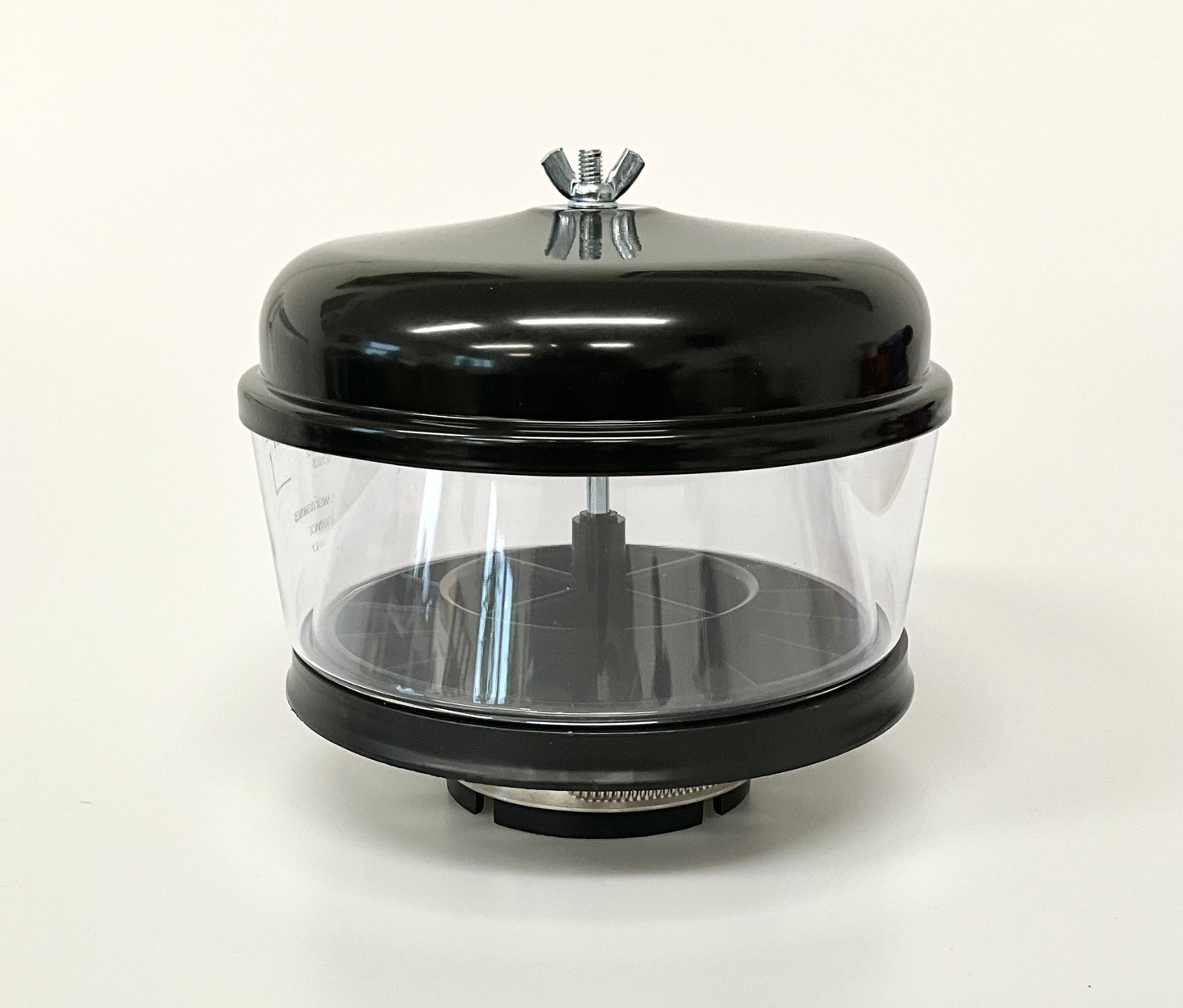A black clear view pre-cleaner with a black lid and transparent body, with grey metal clamp, shown against a plain white background.