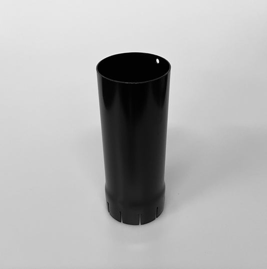 A black metal cylindrical pipe, shown on a light grey background.