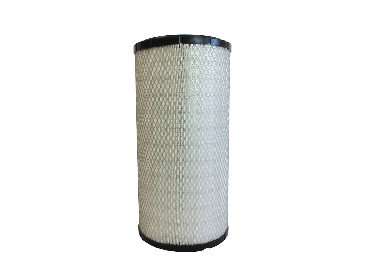 A cylindrical replacement filter cartridge with a black PU top and bottom caps, and a grey metal mesh, shown on a plain white background.