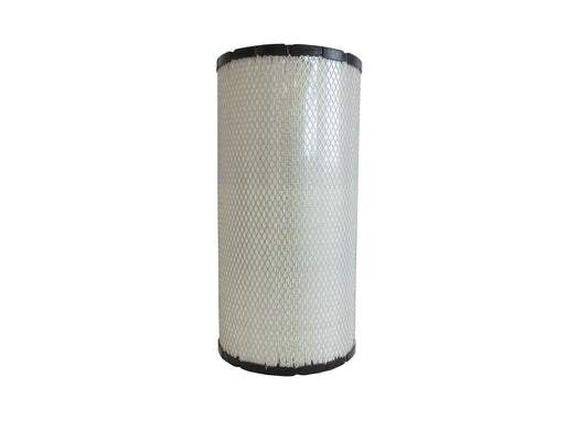 A cylindrical replacement filter cartridge with a black PU top and bottom caps, and a grey metal mesh, with  shown on a plain white background.