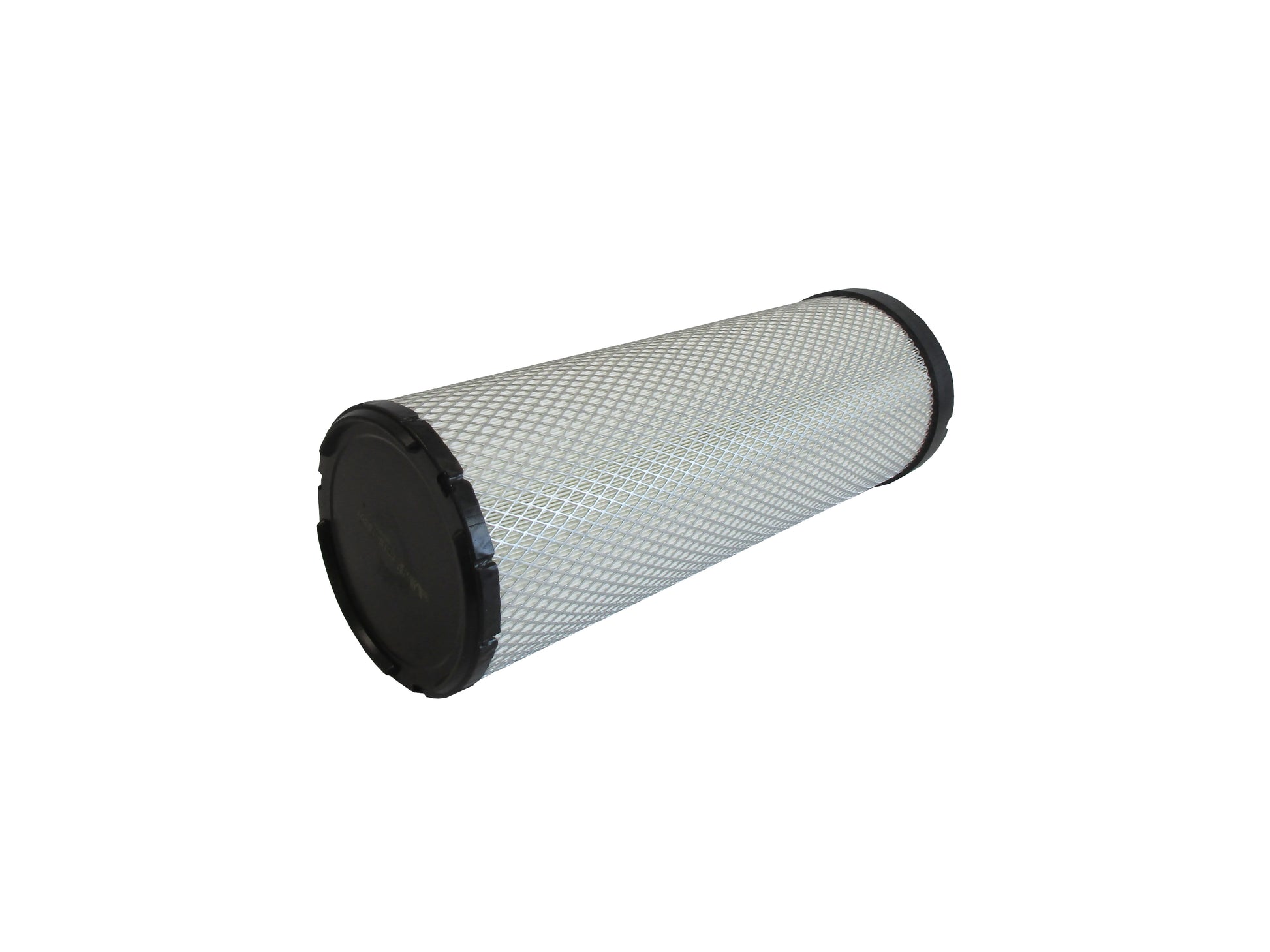 A cylindrical replacement filter cartridge on its side, with a black PU top and bottom caps, and a grey metal mesh, shown on a plain white background.