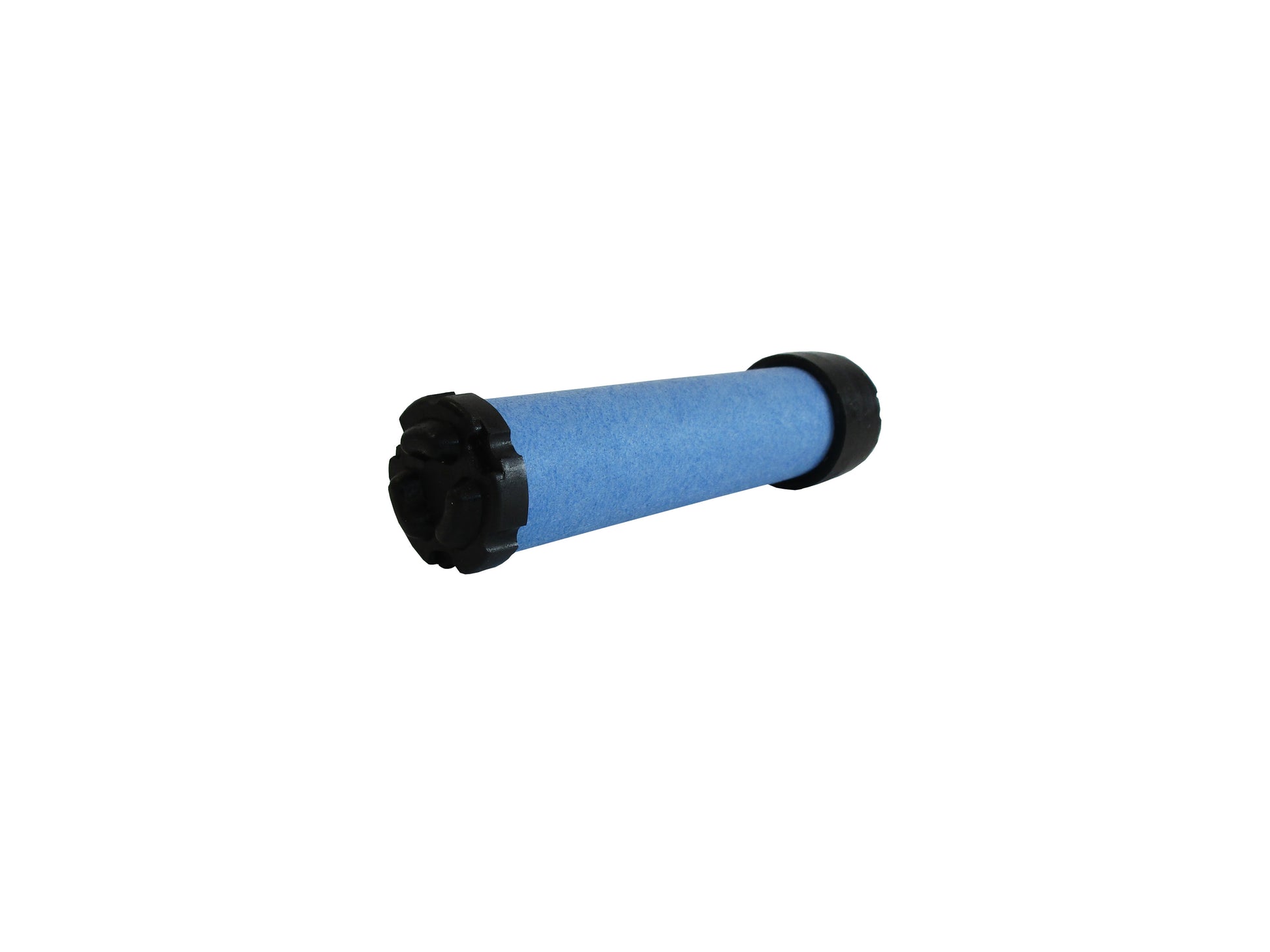 A cylindrical replacement filter cartridge on its side, with a black PU top and bottom caps, shown on a plain white background.