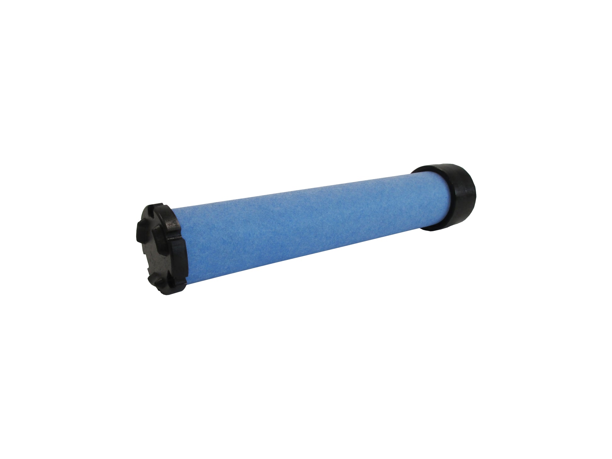 A cylindrical replacement filter cartridge on its side, with a black PU top and bottom caps, shown on a plain white background.